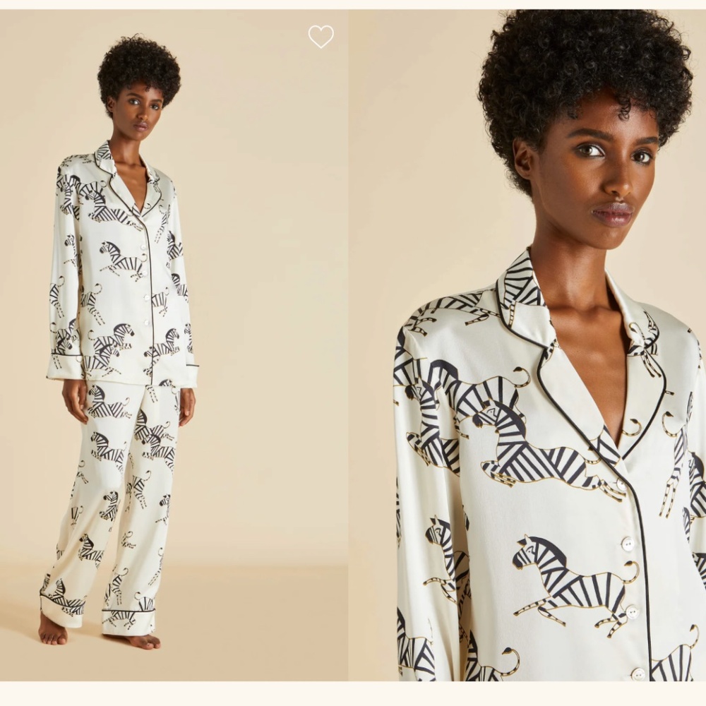 $695 NWOT Olivia von Halle Lila Zebedee Ivory Pajamas in Silk Satin
